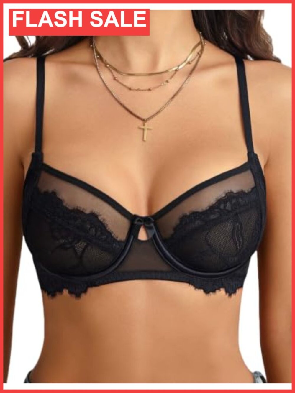 Lace Underwire Unlined Balconette Bra Floral Sheer Mesh